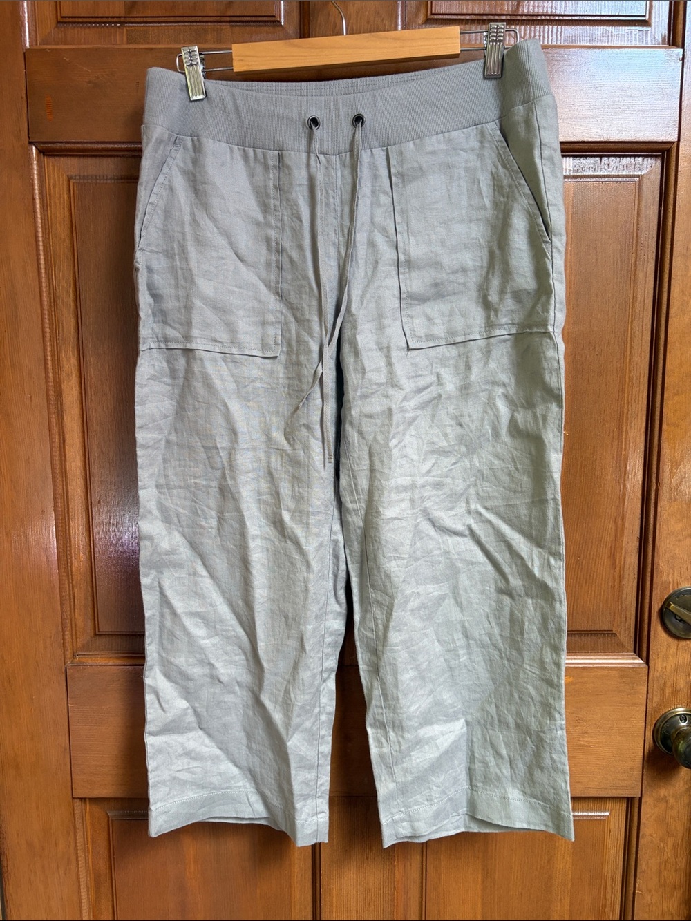 Eileen Fisher Women's  Casual Drawstring Linen-Blend Pants in Light Gray Size S